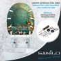 SANILO WC-Sitz Greego mit Absenkautomatik und Top-Fix-Befestigung, grünes Design mit goldenen Akzenten.