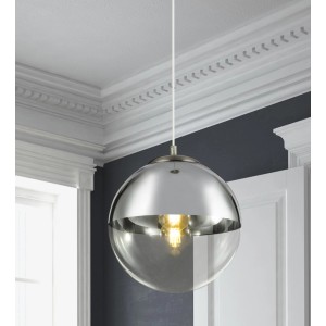 Moderne Globo Pendelleuchte Varus mit nickel-mattem Glasschirm.