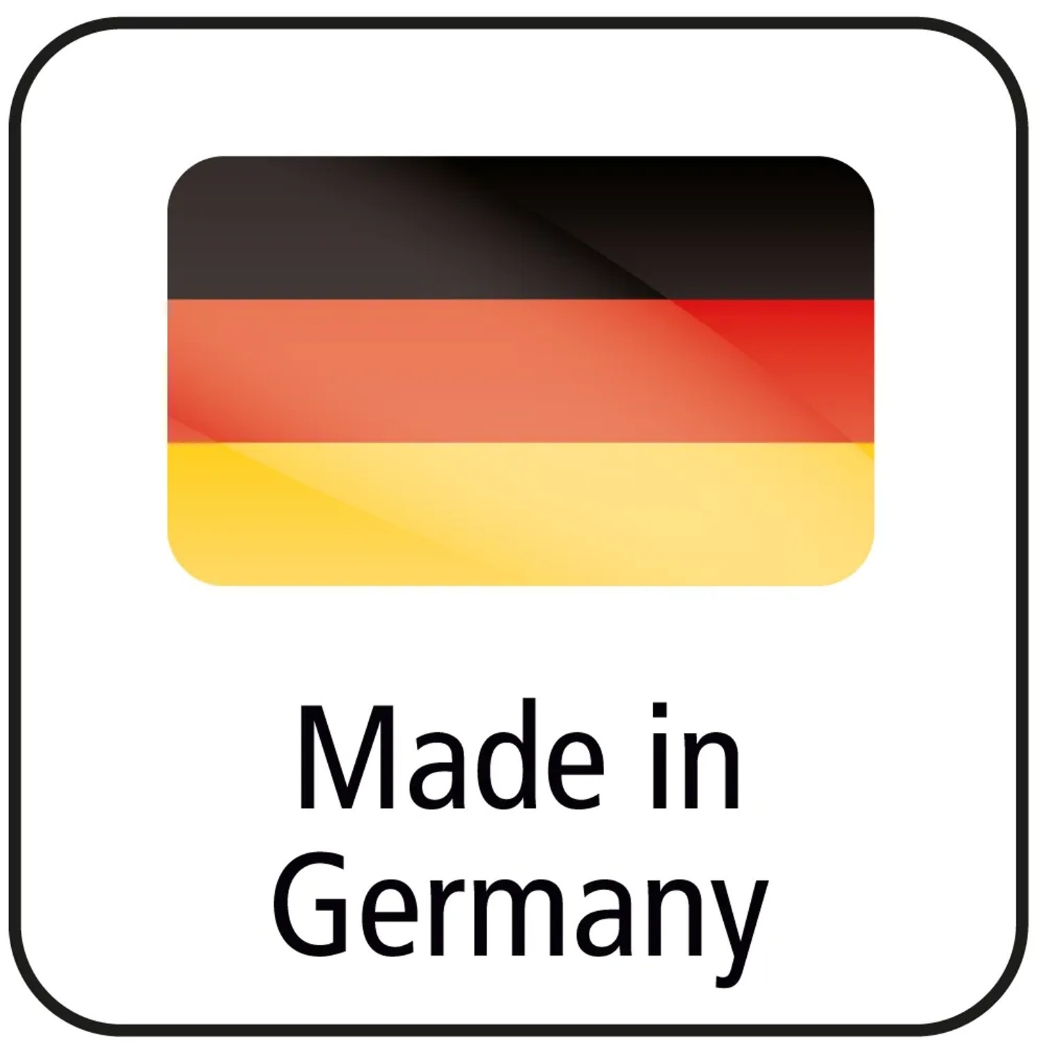Symbol „Made in Germany“: Deutsche Flagge mit Schriftzug für Qualität.