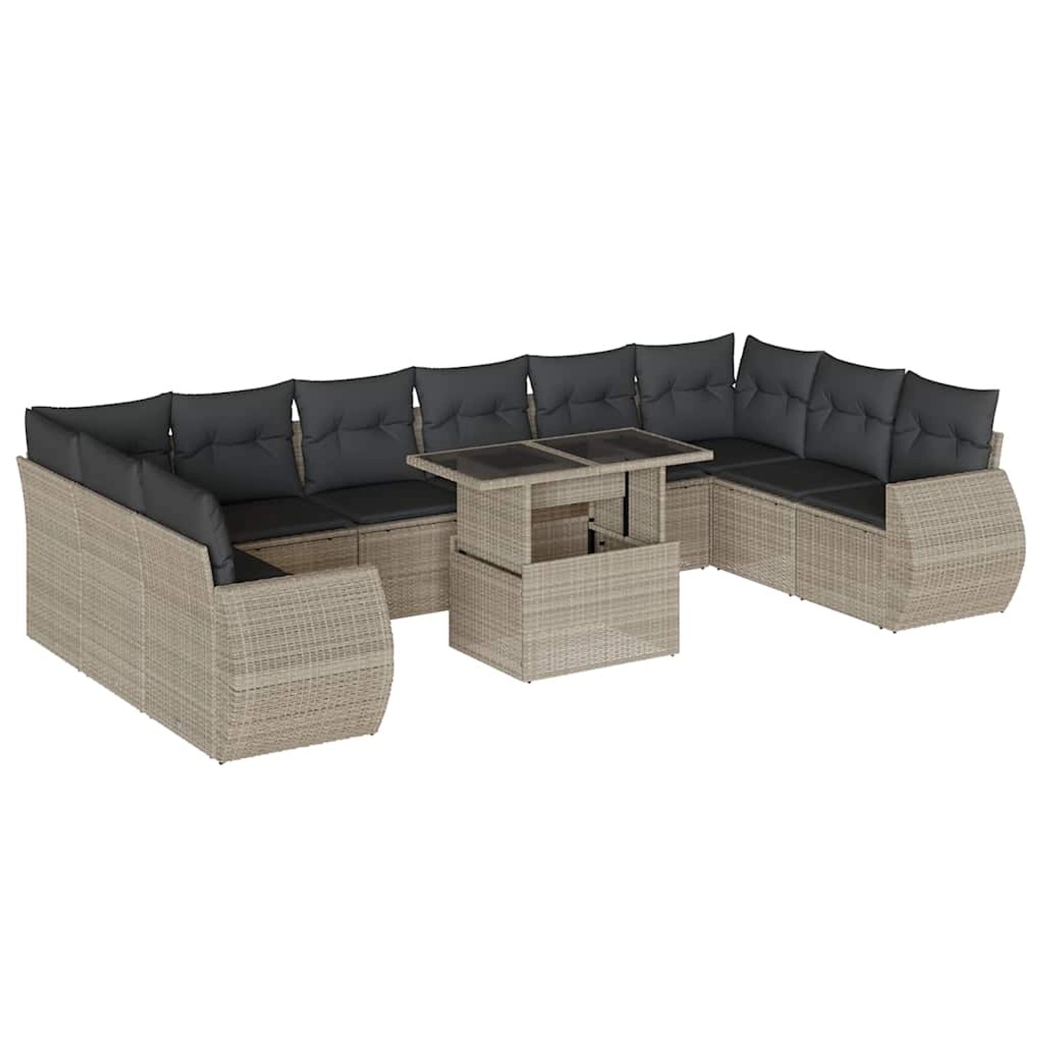 vidaXL 11-Tlg Garten-Sofagarnitur mit Kissen Hellgrau Poly Rattan 3268782 günstig online kaufen