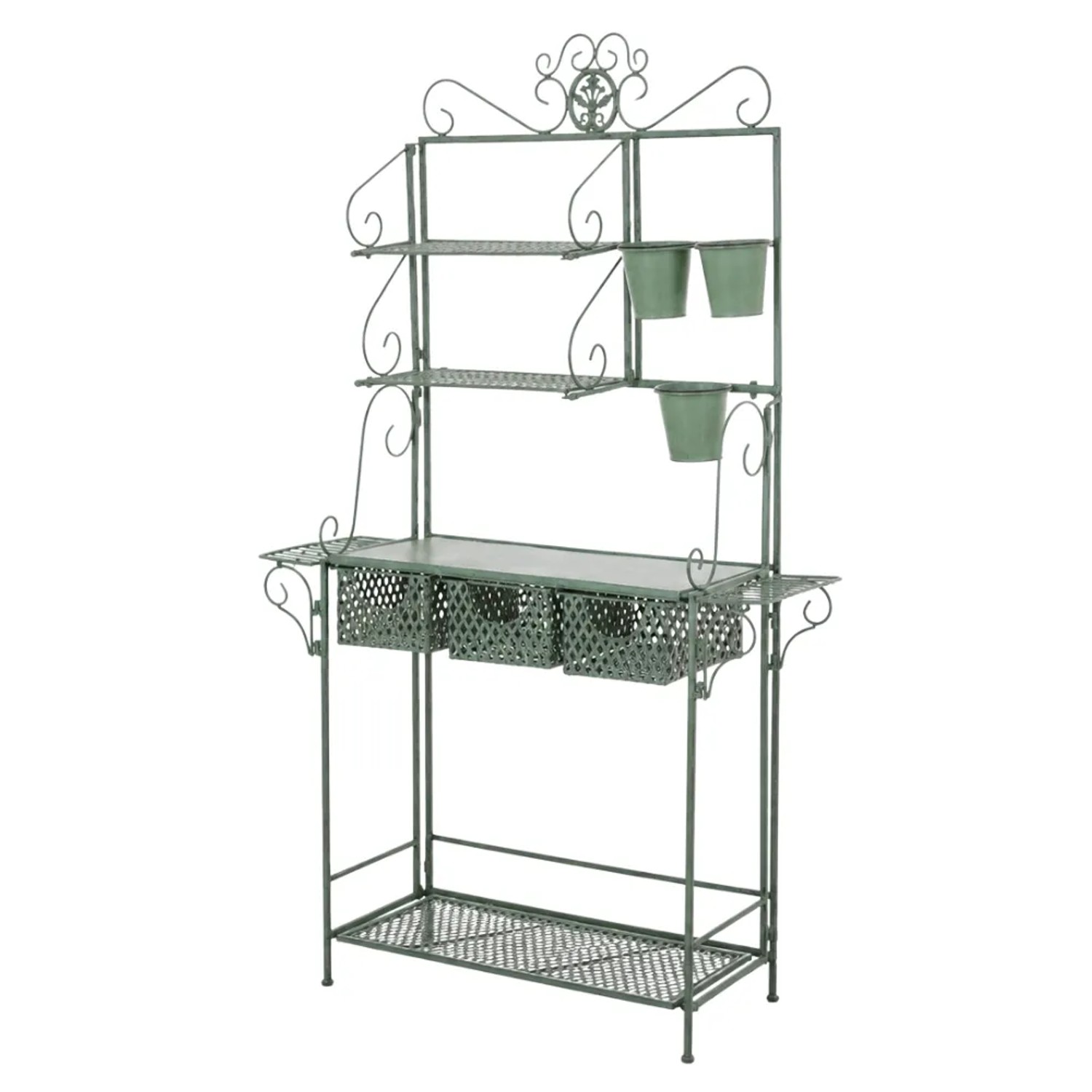 DELUKE Pflanzregal JENA Antik mit Ablagen 94x30x149cm Metall Antik-Grün Pflanztisch Garten Metalltisch für Blumen Pflanzen
