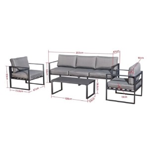 Anthrazitfarbenes Jet-Line Gartenmöbel Lounge-Set Kreta II mit Aluminiumrahmen und grauen Polstern.