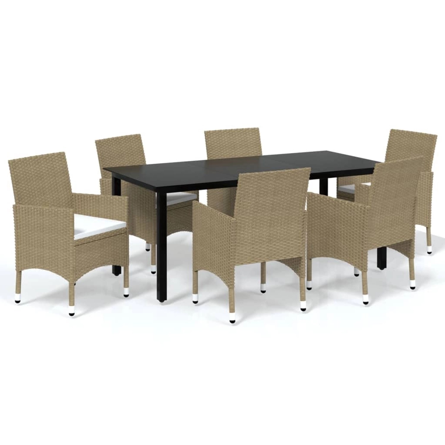 vidaXL 7-tlg Garten-Essgruppe mit Kissen Poly Rattan Beige Modell 2