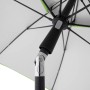 Detailaufnahme: Grüner Doppler Strandschirm Windprofi Neo 200 mit Windventil und Fiberglas-Streben.
