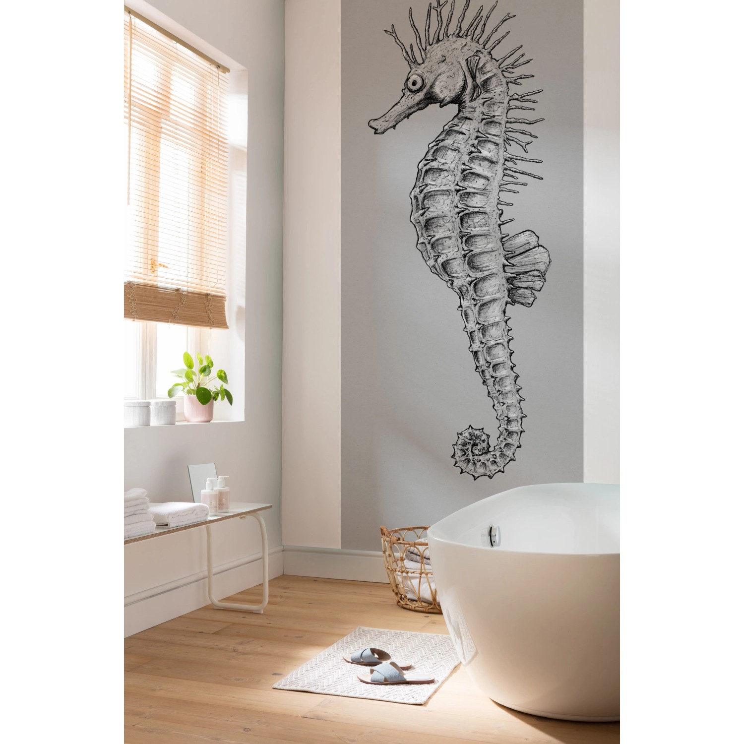 Komar Vlies Fototapete Seahorse Panel im Badezimmer, 100x250 cm.