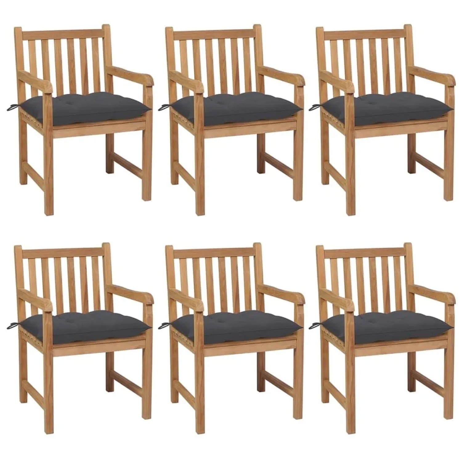 vidaXL Gartenstühle 6 Stk mit Anthrazit Kissen Massivholz Teak 3073046