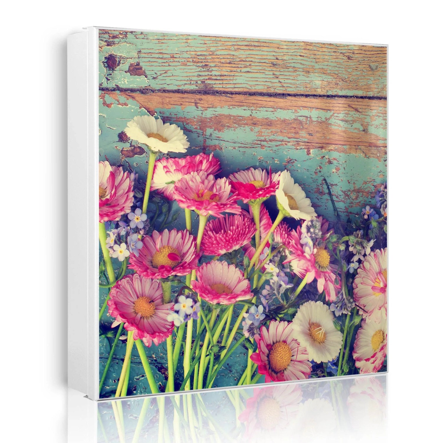 Banjado Großer Schlüsselkasten Metall 30x30cm Weiß Scharnier Rechts 50 Haken Beschreibbar Magnetisch Motiv Blumenpfücken