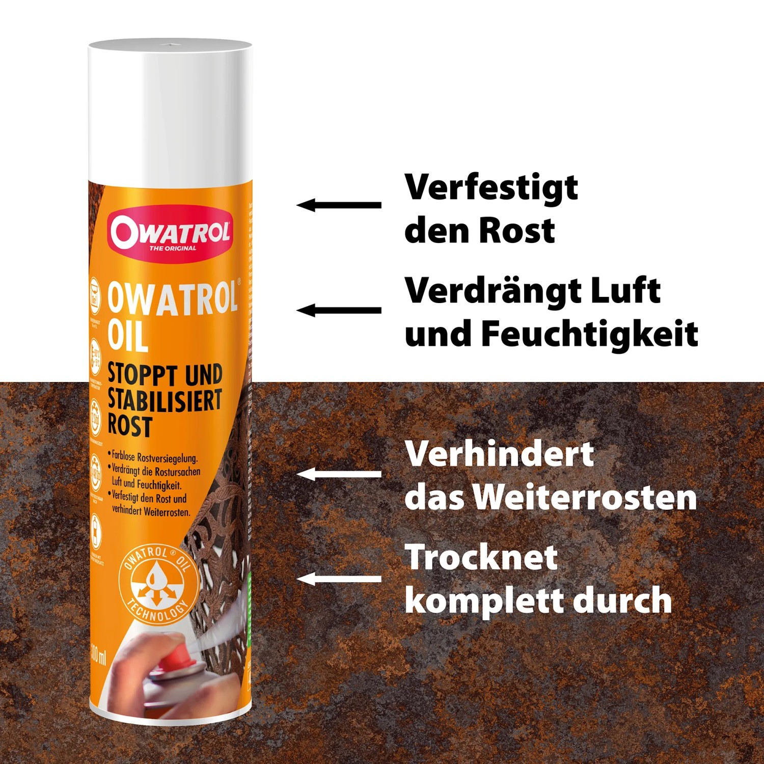 OWATROL OIL Spray, 12x0,3L: Rostschutz Öl Grundierung für Auto, Kfz und Metall. Rost stoppen und stabilisieren.