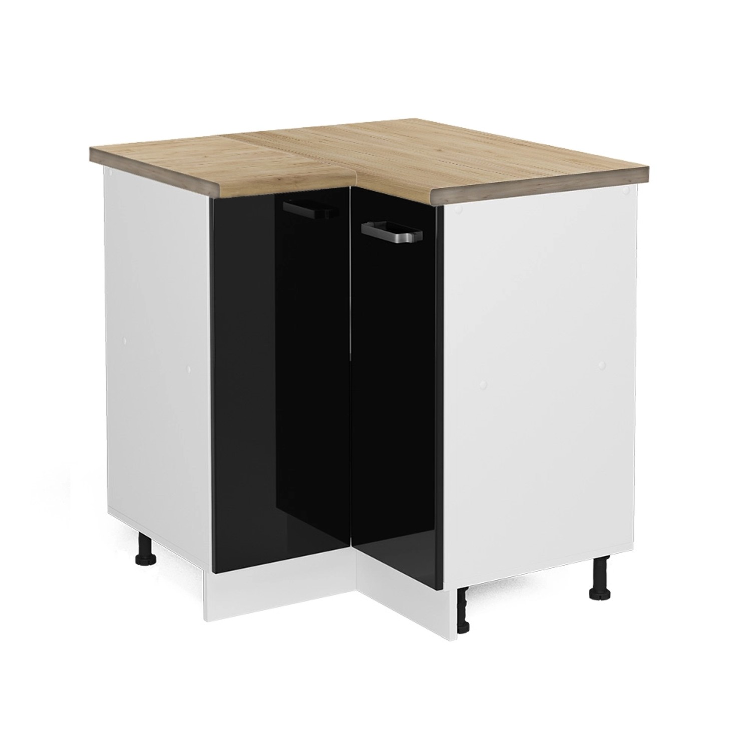 Vicco Eckunterschrank R-Line Schwarz Hochglanz/Weiß 76 cm AP Eiche
