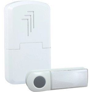 Smartwares Funk-Türklingel, kabellos, mit Klingeltaster und Empfänger in Weiß.