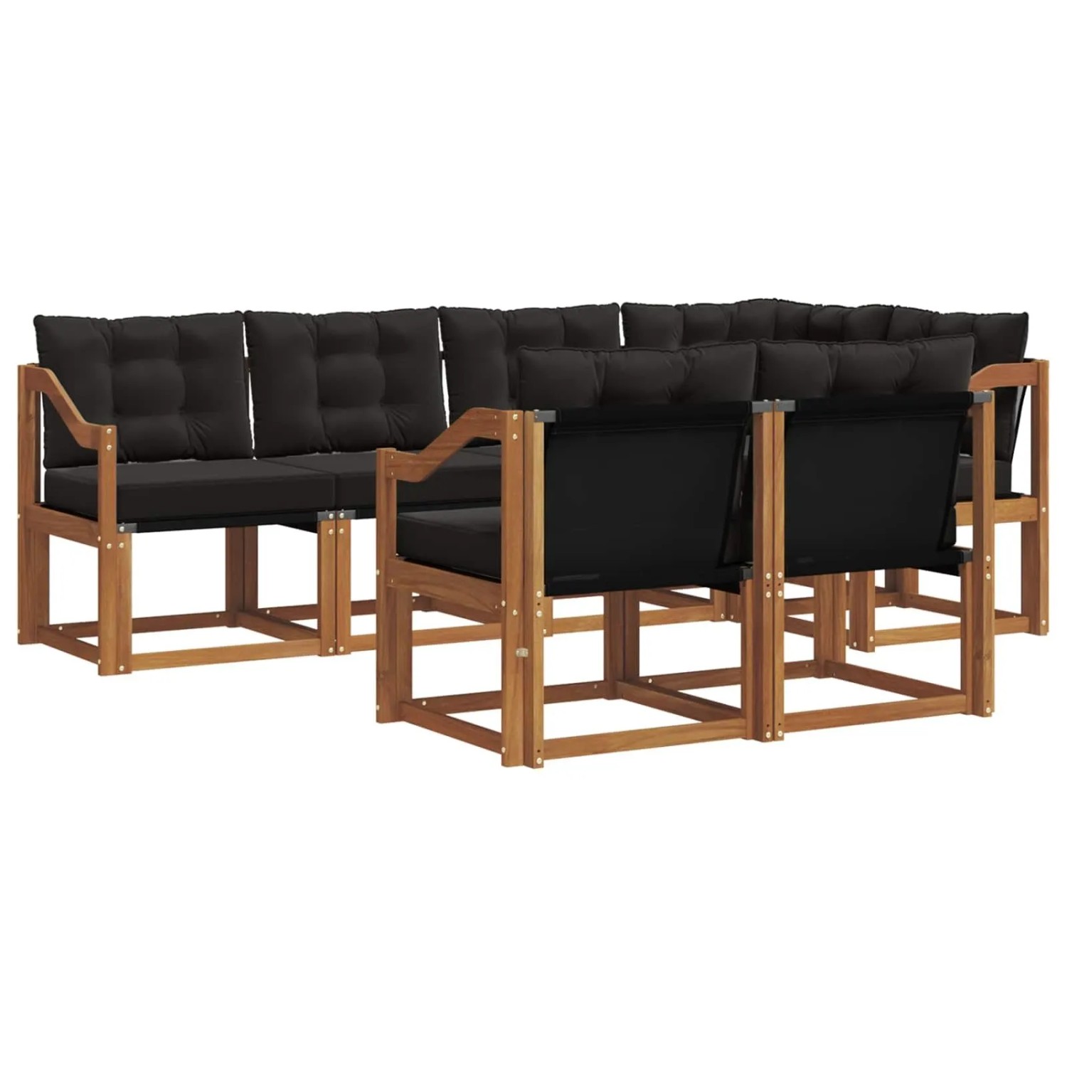 vidaXL Outdoor-Sofagarnitur mit Kissen 7-Tlg Natur und Schwarz 3368771