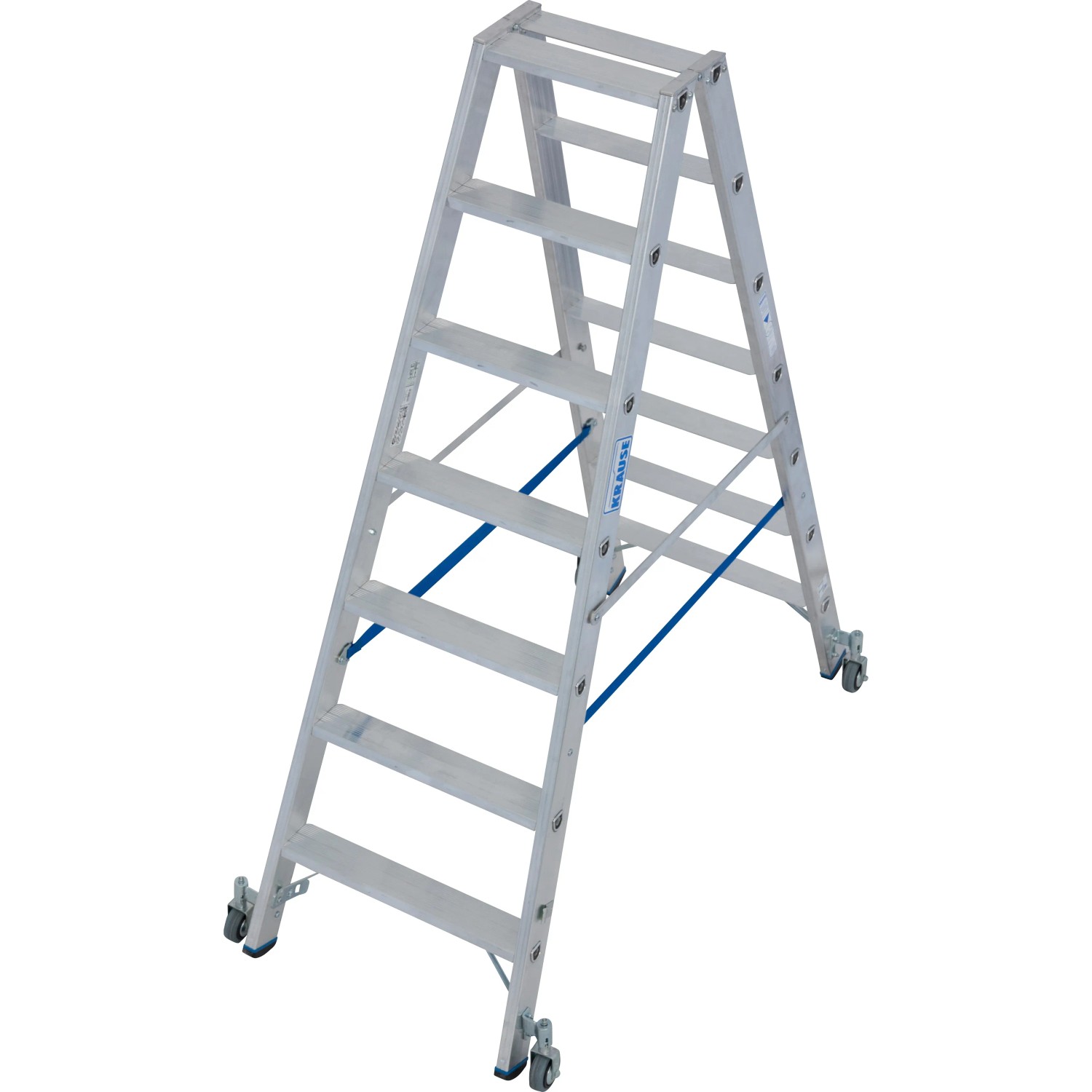 Krause Doppelleiter Stabilo 2 x 7 Stufen Fahrbar 165 cm x 73 cm x 143 cm