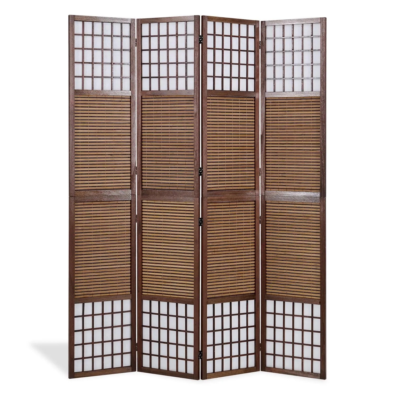 Homestyle4u 4-tlg. Paravent in Braun 172x200 cm 876
