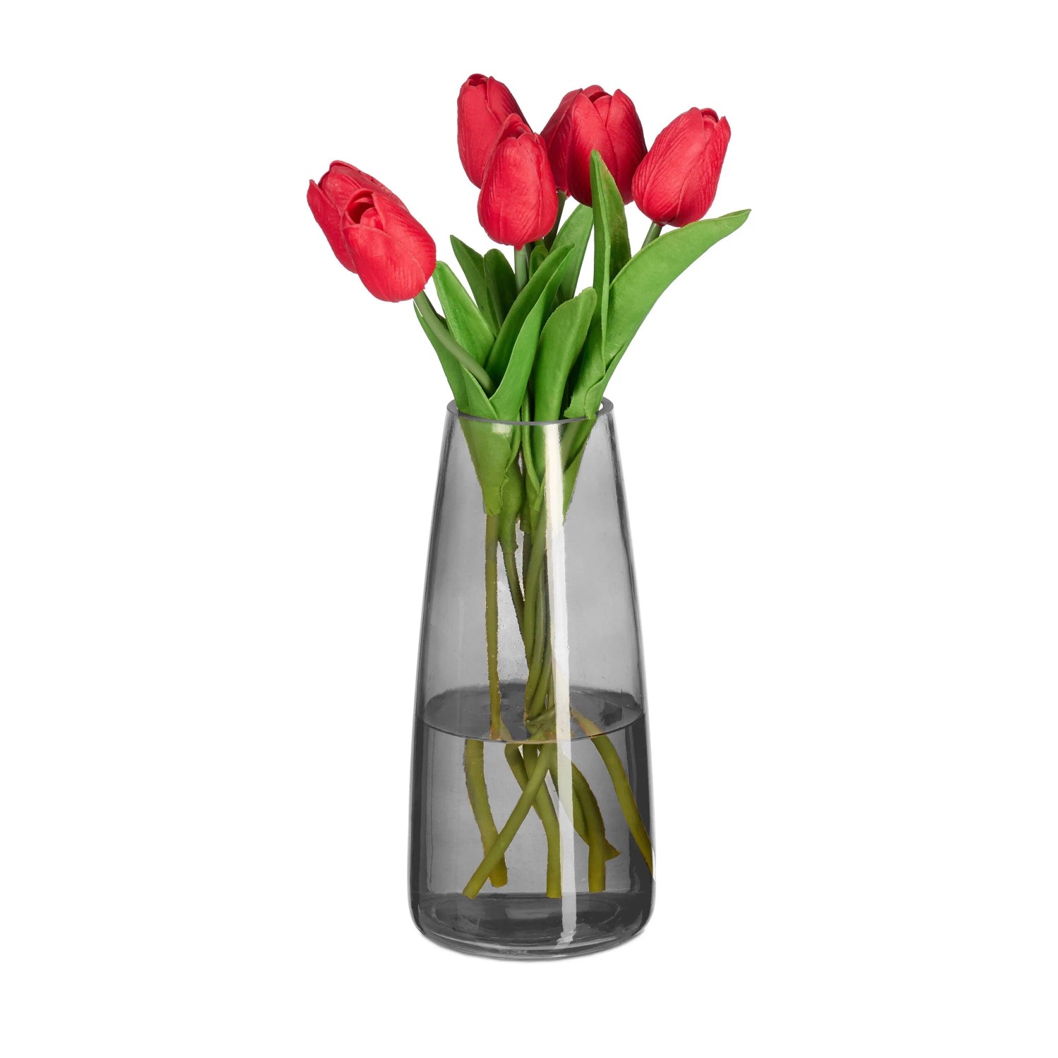 Relaxdays Tischvase Glas Grau Schlicht 21,5 cm x ø 10 cm 0,6 kg