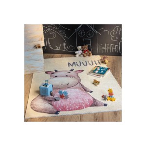 Bunter Kinderteppich (115x170 cm) mit Kuh-Motiv von MeGusta, ideal für das Kinderzimmer.