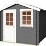 Carbongraues Holz-Gartenhaus Lasita Wels 2 mit Fenster und Tür. Ideal als Gerätehaus.