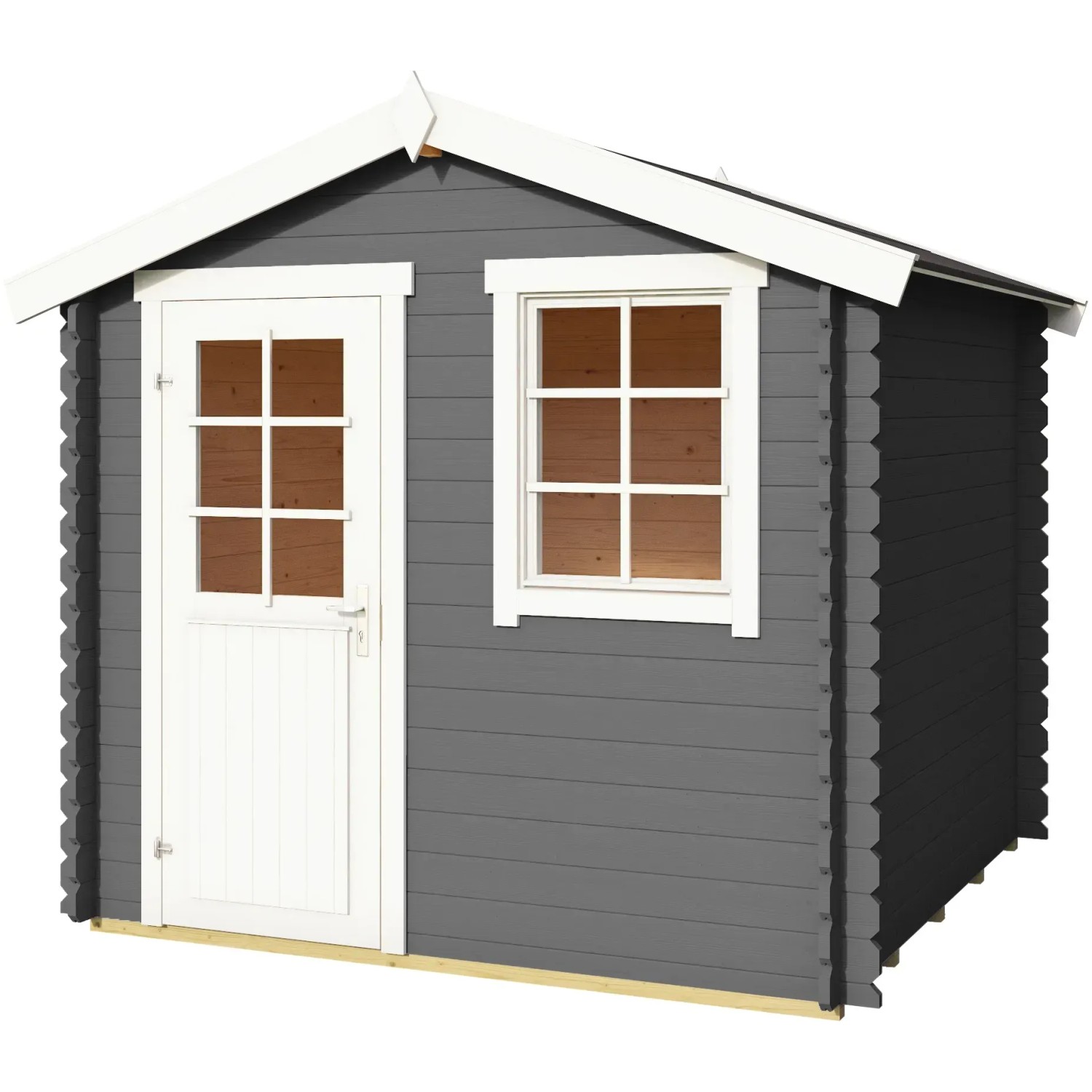 Carbongraues Holz-Gartenhaus Lasita Wels 2 mit Fenster und Tür. Ideal als Gerätehaus.