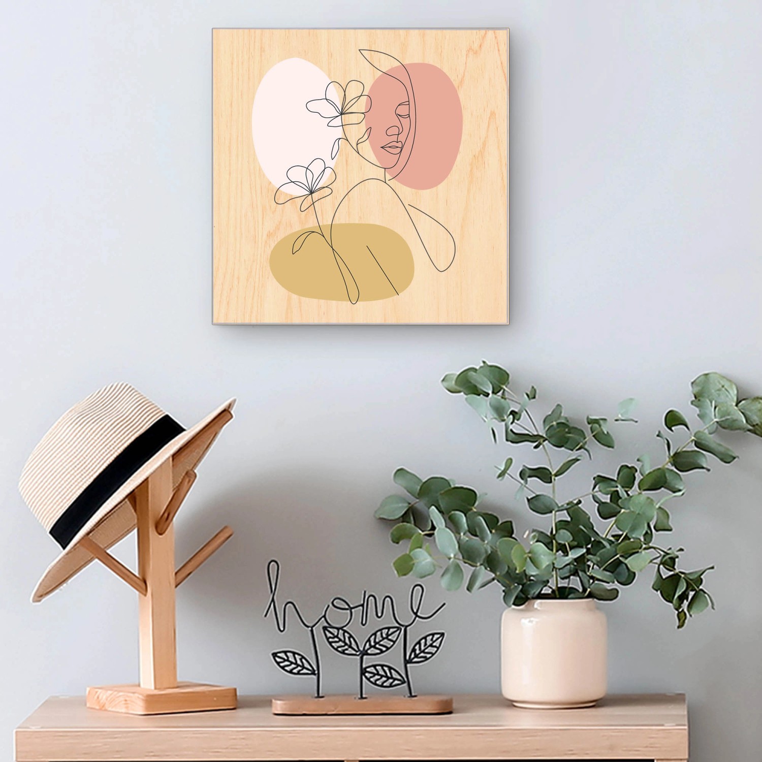 Banjado Schlüsselbox aus Holz, 30x30cm, mit Motiv Elegante Linienblüte und 50 Haken.