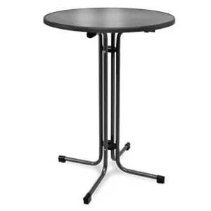Schwarzer, runder Beautissu Bellini Stehtisch (ø80xH110cm) mit Klappfunktion. Ideal für Indoor & Outdoor.