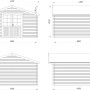 Technische Zeichnung Palmako Gartenhaus Lotta, 380x380 cm, grau-weiß, Maße und Ansichten.
