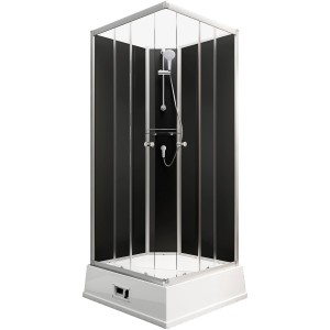Schulte Komplettduschkabine Korfu II mit Boiler und Pumpe, Alu Schwarz. Moderne Eckdusche mit Sicherheitsglas.