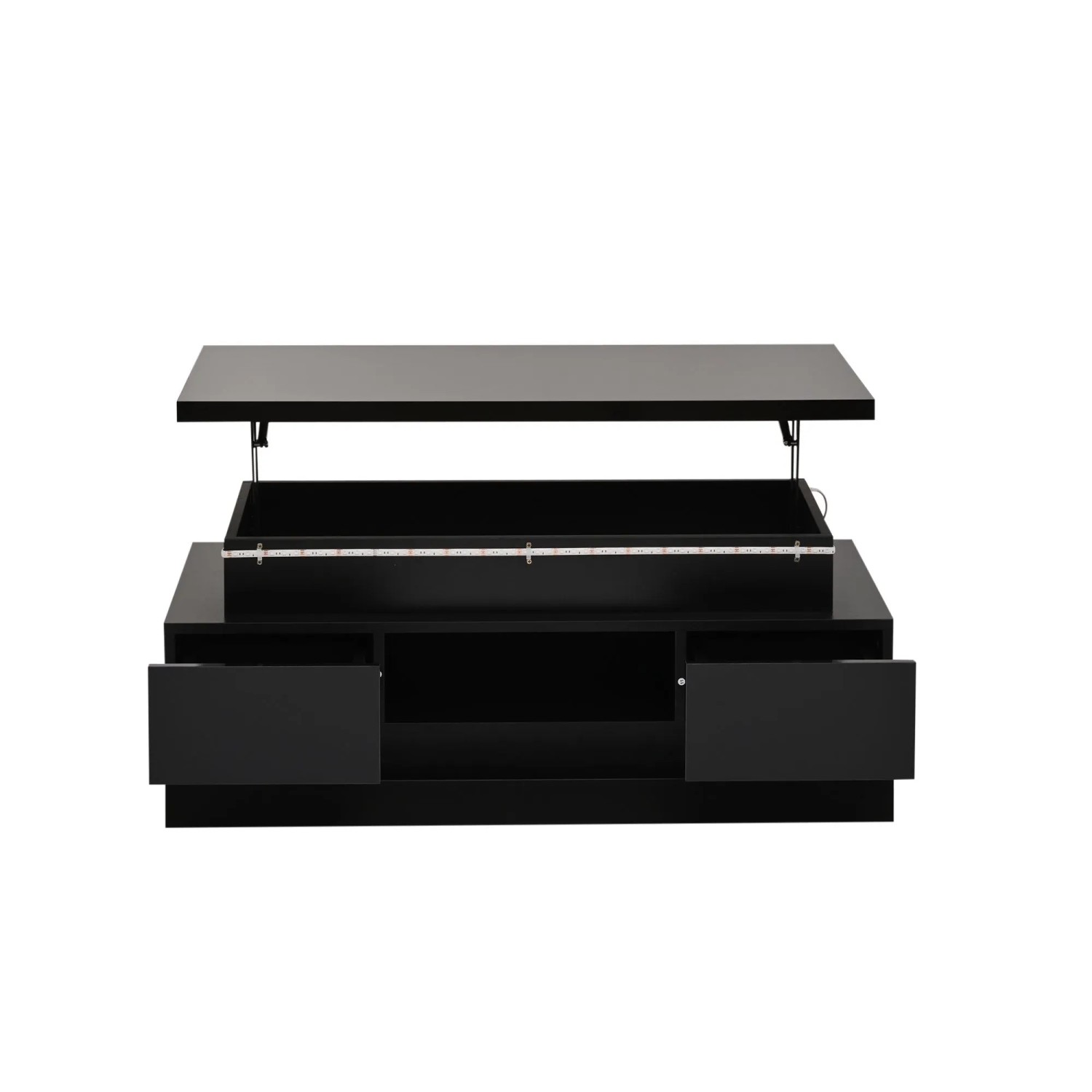 ModernLuxe Couchtisch Hochglanz Höhenverstellbar mit 2 Schubladen LED Spanplatte Schwarz