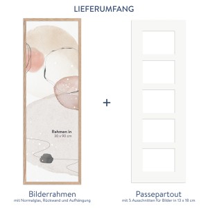 WANDStyle Galerierahmen Eiche-Optik 30x90 cm für 5 Fotos (13x18). Inkl. Rahmen, Passepartout.