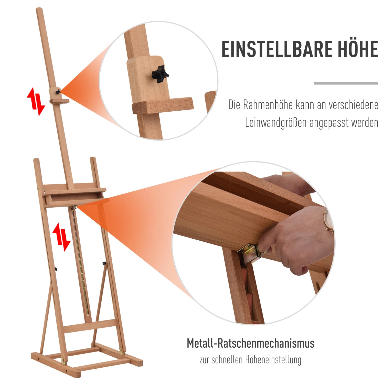 Vinsetto Staffelei aus Buchenholz, höhenverstellbar und winkelverstellbar für Keilrahmen.
