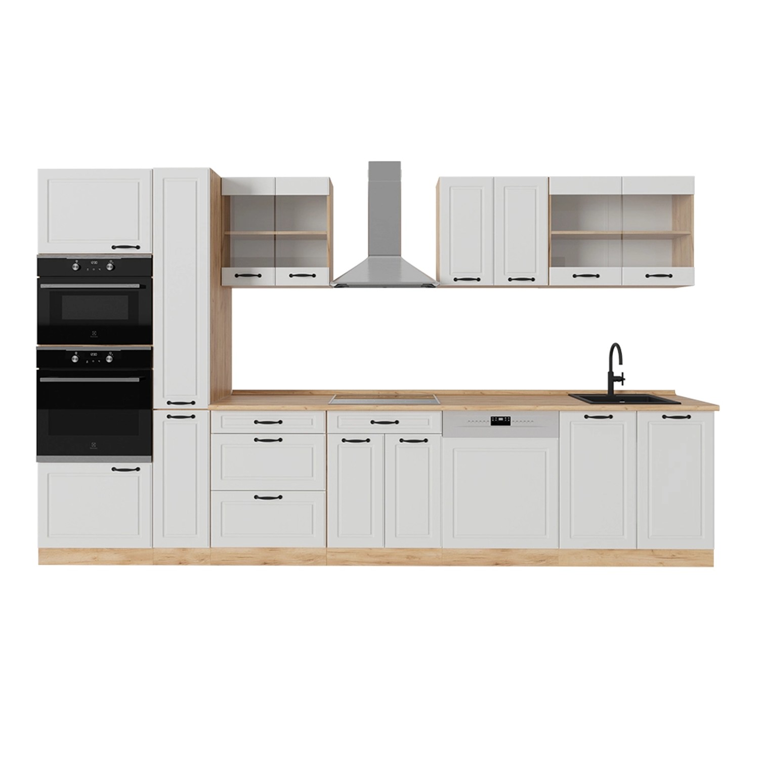 Vicco R-Line Küchenzeile Weiß Landhaus/Goldkraft Eiche 350 cm AP Eiche günstig online kaufen