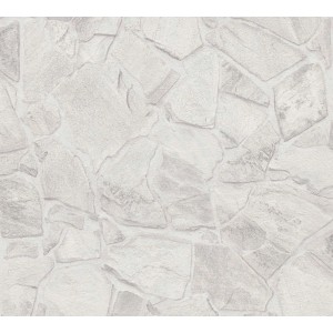 Helle Vlies Tapete in 3D Bruchstein Optik mit Mauer Muster für Wohn- und Schlafzimmer.