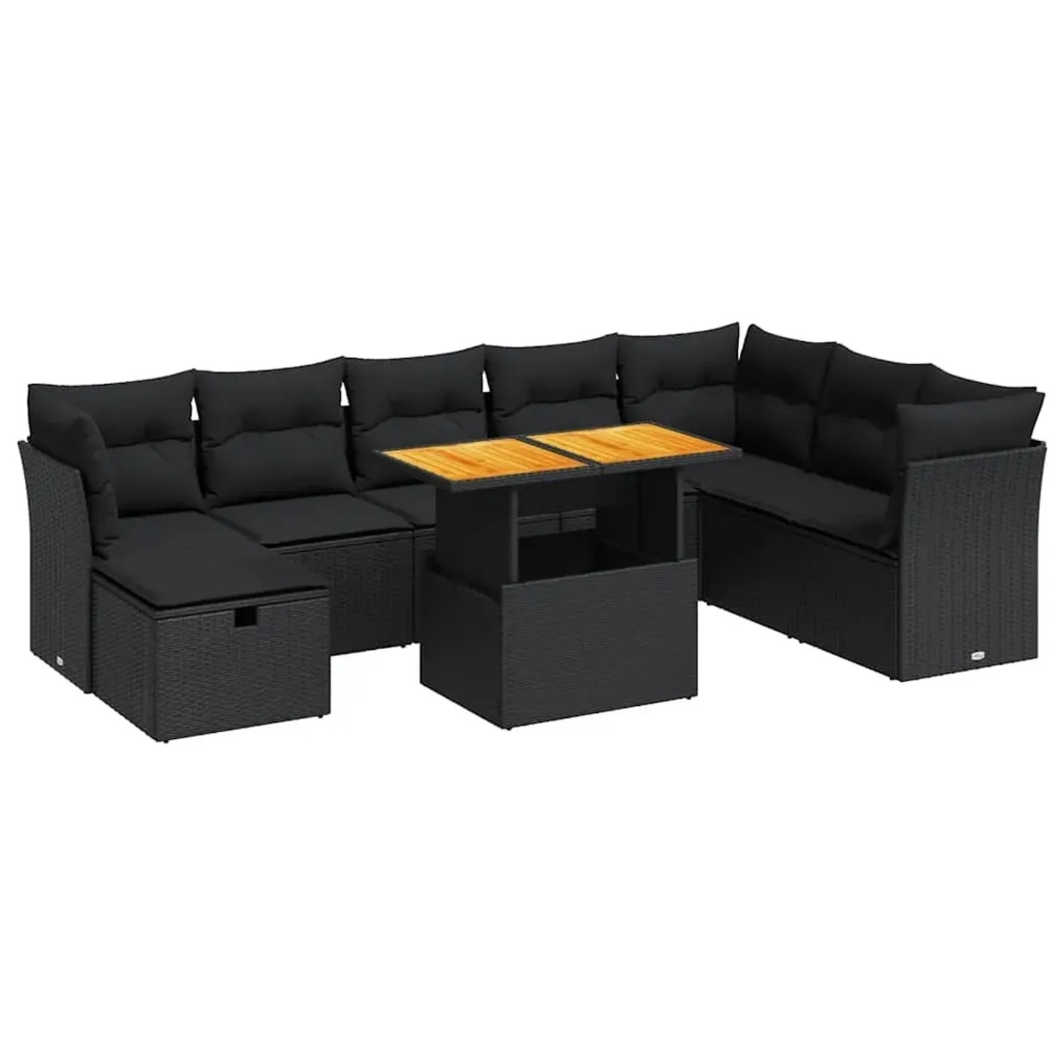 vidaXL 9-Tlg Garten-Sofagarnitur mit Kissen Schwarz Poly Rattan 3327986 günstig online kaufen