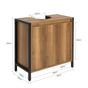 SoBuy Waschbeckenunterschrank BZR63-PF, braun, mit 2 Türen und schwarzem Metallgestell, 60 cm breit.