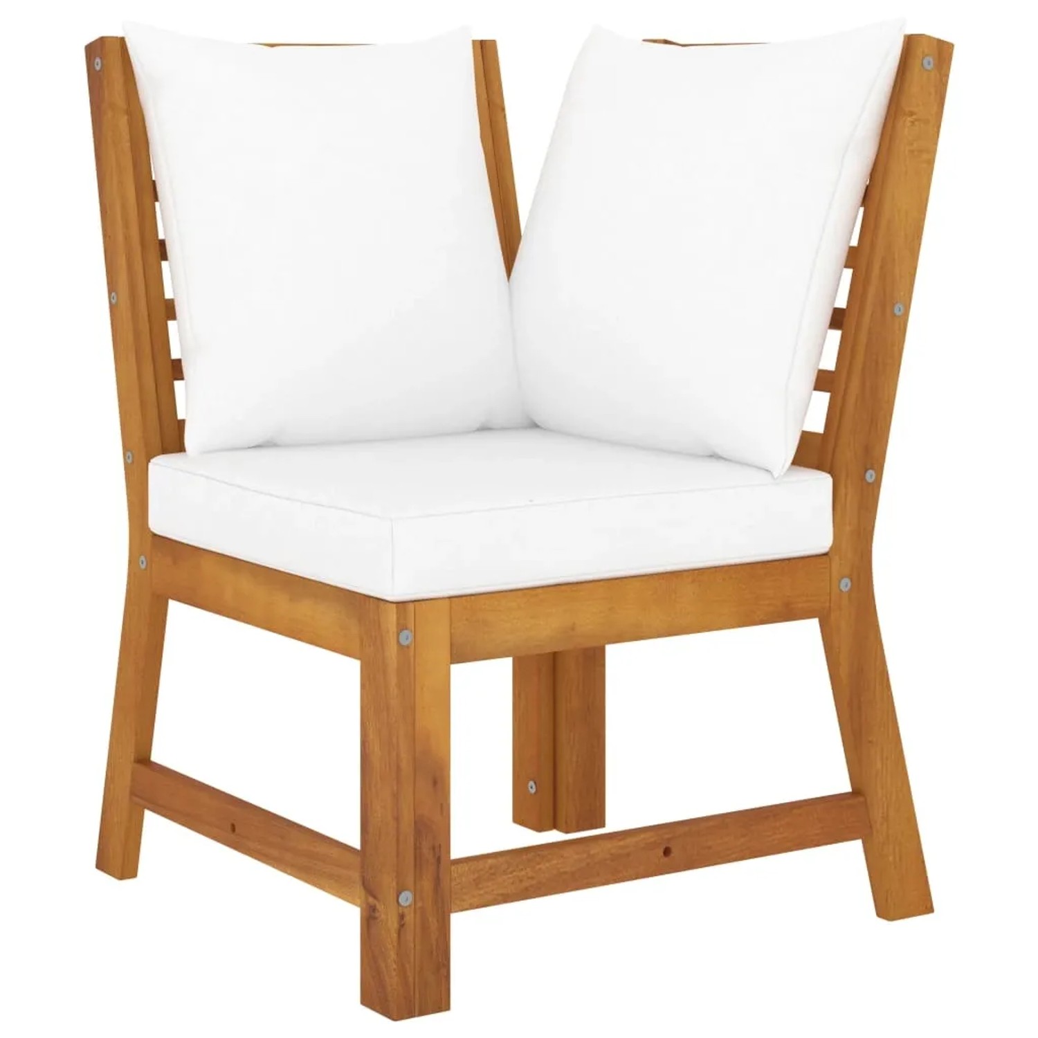Eckteil der vidaXL Gartenlounge aus Akazienholz mit creme-weißen Auflagen.