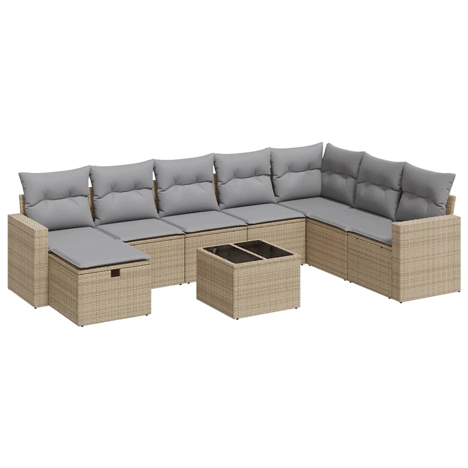 vidaXL 9-Tlg Garten-Sofagarnitur mit Kissen Beige Poly Rattan 3325445