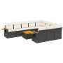 vidaXL 11-tlg. Garten-Sofagarnitur aus Rattan mit Tisch und cremefarbenen Kissen.