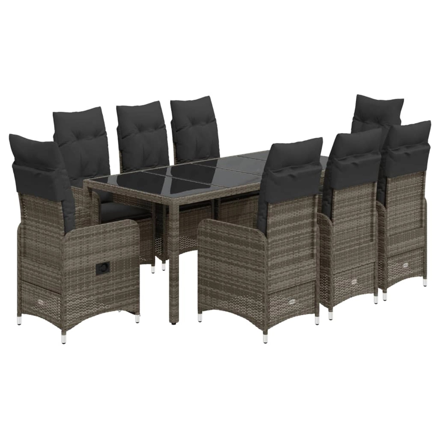 vidaXL 9-tlg Garten-Bistro-Set mit Kissen Grau Poly Rattan Modell 13