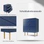Marineblaue Schubladenkommode mit 3 Schubladen, Fischschuppenmuster und goldenen Metallbeinen. Ideal für Wohnzimmer.