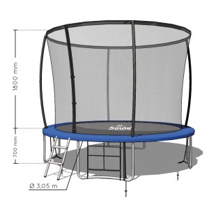Soulet Gartentrampolin, Ø 305 cm, mit Sicherheitsnetz, Leiter und blauem Rand.