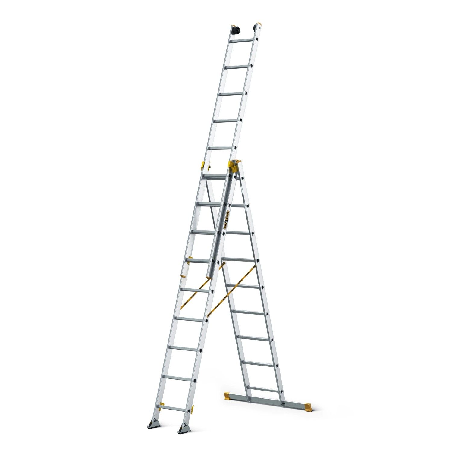 DRABEST Dreiteilige Aluminiumleiter 3x9 Sprossen Tragfähigkeit 150 KG