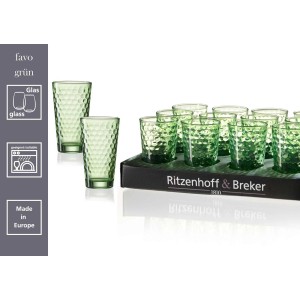 Ritzenhoff & Breker Favo Longdrinkgläser, 6er Set, grün, mit Wabenstruktur.