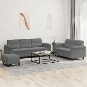 vidaXL 3-Tlg Sofagarnitur mit Kissen Dunkelgrau Mikrofasergewebe 3202346