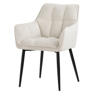 Cremefarbener ML-Design Polsterstuhl mit Frotteebezug und schwarzen Metallbeinen.