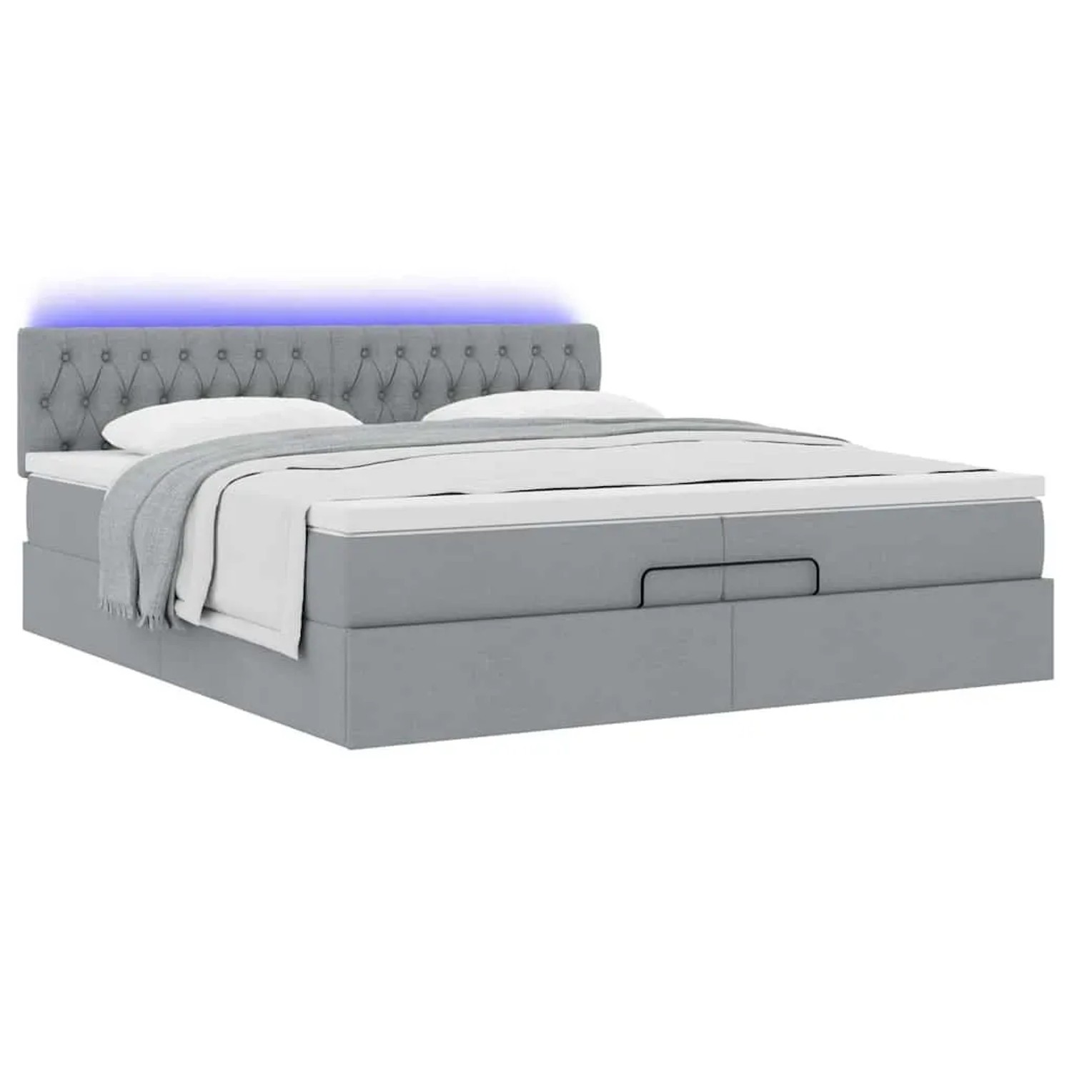 vidaXL Ottoman-Bett mit Matratzen & LEDs Hellgrau 200x200 cm Stoff 3312416