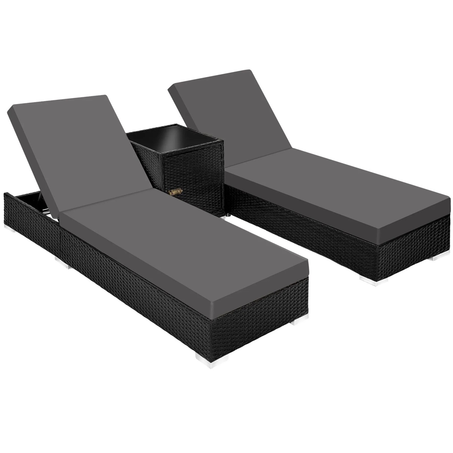 Tectake 2Er Set Aluminium Rattan Sonnenliegen  Wetterfest und Uv Beständig 5 Fach Verstellbare Rückenlehne  Dicke Des Polsters 7 5 cm  184 x 60 x 21 c