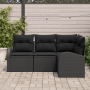 Schwarzes 4-teiliges vidaXL Garten-Sofa-Set aus Poly Rattan mit Kissen.