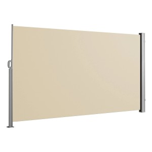 Ausgezogene, beige Svita Seitenmarkise 300x160cm als Sicht- und Windschutz.