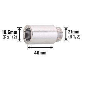 Verchromte Hahnverlängerung aus Messing, 18,6 mm x 21 mm, 40 mm lang, für Gewindefittings.