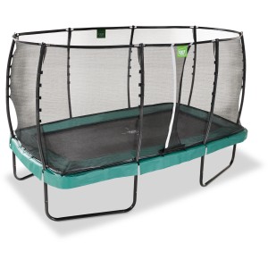 Rechteckiges, grünes EXIT Allure Premium Gartentrampolin mit Sicherheitsnetz.
