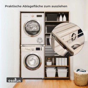 osoltus Verbindungsrahmen mit Auszug zwischen Waschmaschine und Trockner für mehr Platz.