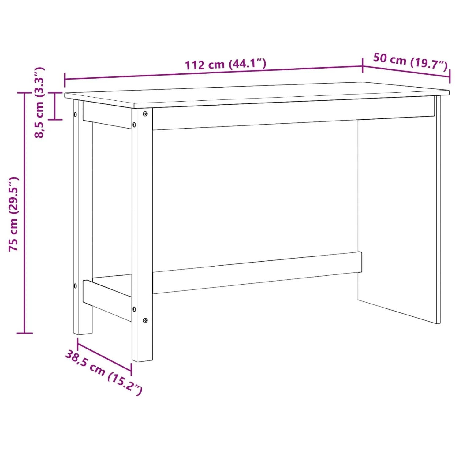 vidaXL Schreibtisch, honigbraun, 112x50x75cm, Kiefer Massivholz. Büromöbel für Arbeitszimmer.